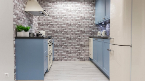 Blauwe parralel keuken 