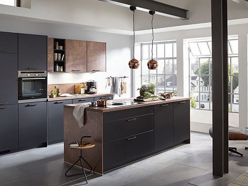 Keuken met kookeiland - Touch mat zwart