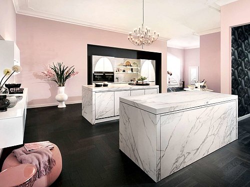Keuken met kookeiland - Marmer calacatta