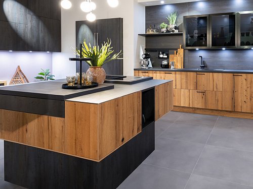 Keukens - H-Line AV6084 Hout Staalzwart 