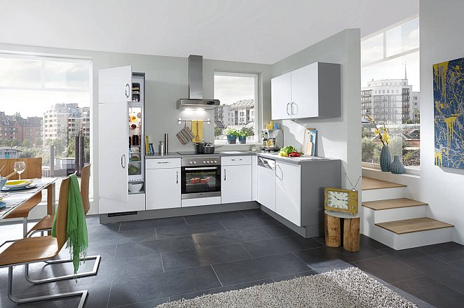Moderne hoekkeuken in wit - Afbeelding 1 van 2