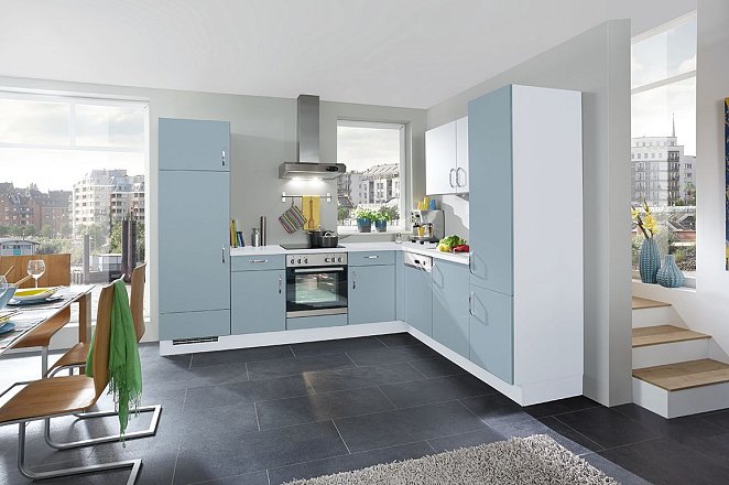 Blauw met witte hoekkeuken - Afbeelding 1 van 2