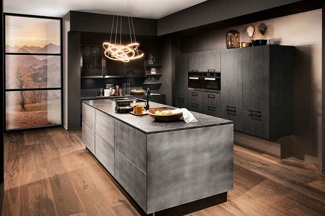Grijze eiland keuken met Miele apparatuur - Afbeelding 1 van 1