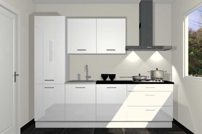 Rechte keuken in hoogglans wit - Afbeelding 1 van 3
