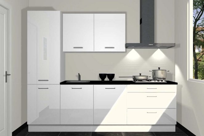 Rechte keuken in hoogglans wit - Afbeelding 1 van 3