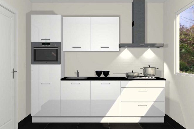 Rechte keuken in hoogglans wit - Afbeelding 1 van 3