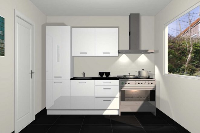 Rechte keuken in hoogglans wit - Afbeelding 1 van 3