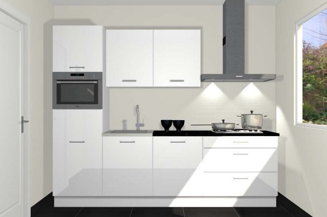 Rechte keuken in hoogglans wit - Afbeelding 1 van 3