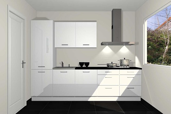 Rechte keuken in hoogglans wit - Afbeelding 1 van 3