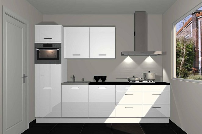 Rechte keuken in hoogglans wit - Afbeelding 1 van 3