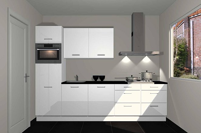 Rechte keuken in hoogglans wit - Afbeelding 1 van 3
