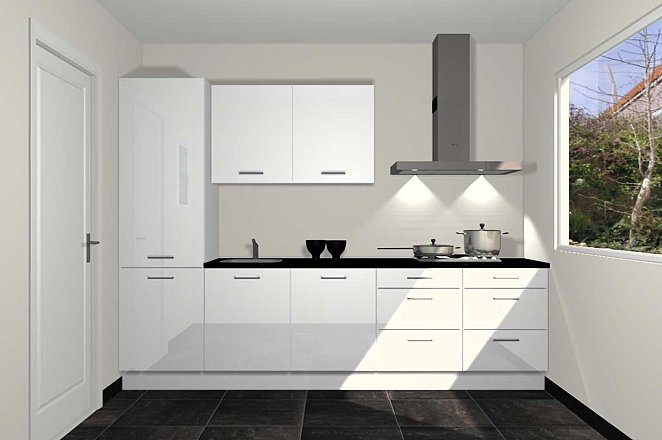 Rechte keuken in hoogglans wit - Afbeelding 1 van 3