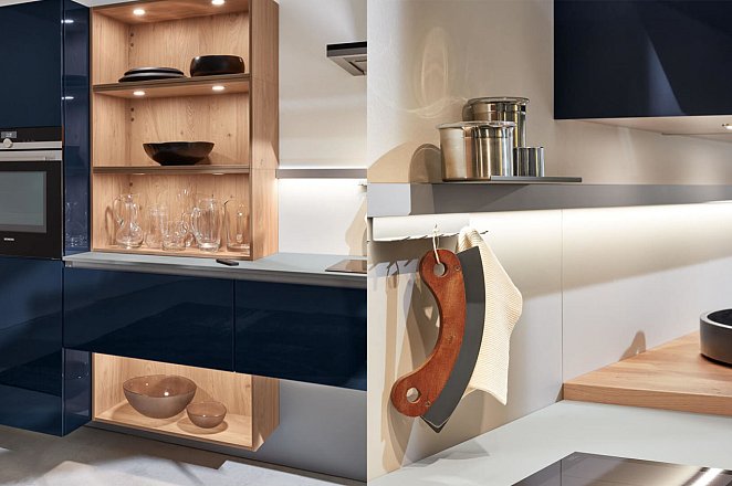 Moderne greeploze keuken in hoogglans donkerblauw - Afbeelding 2 van 3