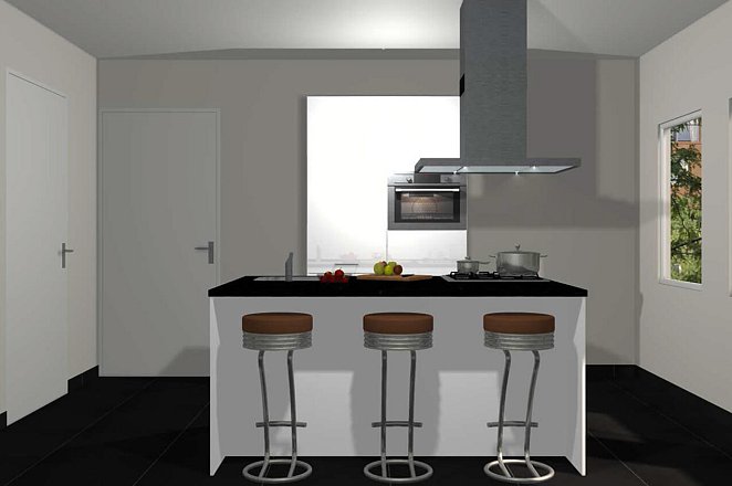 Eilandkeuken met kastenwand in hoogglans wit - Afbeelding 1 van 4
