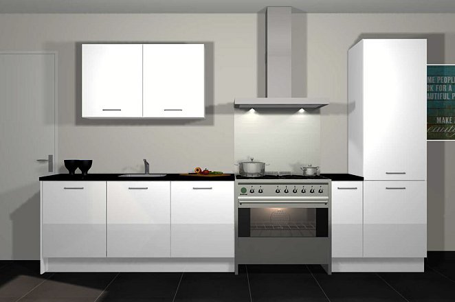 Rechte keuken in hoogglans wit - Afbeelding 1 van 3