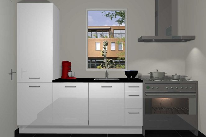 Rechte keuken in hoogglans wit - Afbeelding 1 van 3
